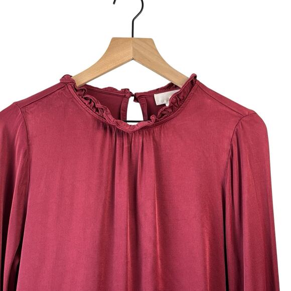 Rachel Parcell Womens Blouse Small Burgundy Ruffle Career Viscose Mockneck - Picture 4 of 9